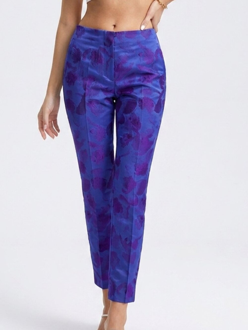 NWT Elie Tahari Melissa Ultraviolet Jacquard Straight Leg Cropped Pants